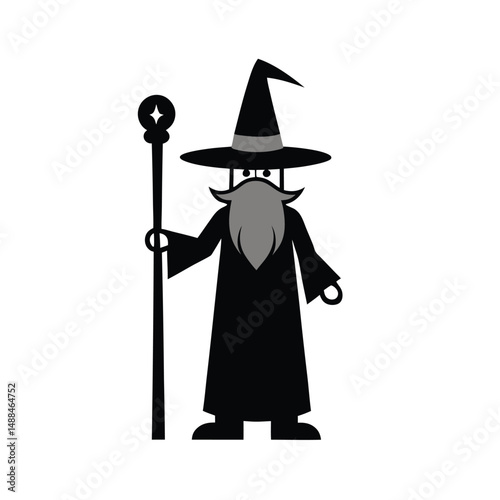 Cartoon Wizard with Staff and Hat