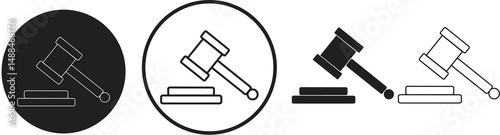 Judge Gavel Icon Set: Legal Judgment Symbols, Law Hammer Graphics: Court Auction Icons, Justice Gavel Collection: Legal System Symbols.