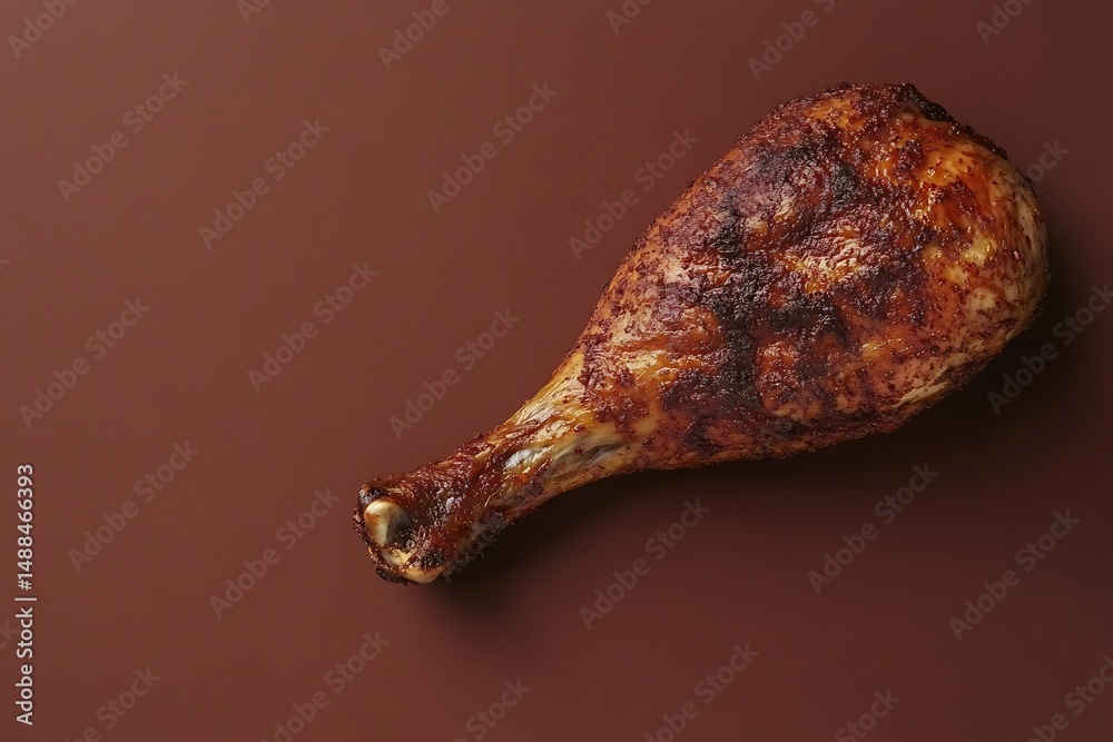 Fototapeta premium Roasted turkey leg against brown background