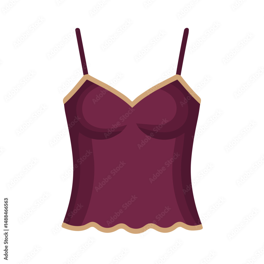 Burgundy camisole top with scalloped hem on a neutral background  