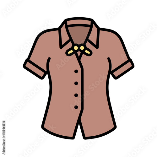 Brown short-sleeve shirt with bow and buttons for summer wardrobe  
