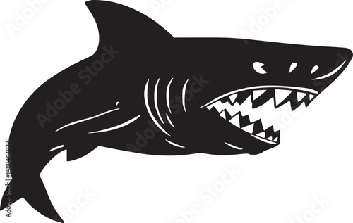 black and white silhouette tattoo of shark