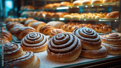 Close-up of cinnamon bun baked goods