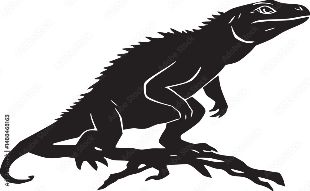 Fototapeta premium black and white silhouette tattoo of iguana