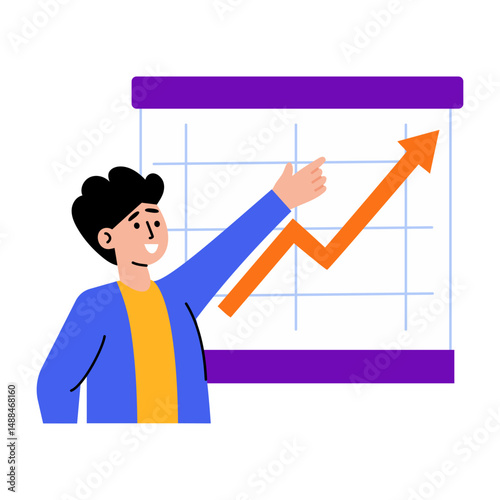 A character tracking sales, flat style illustration
