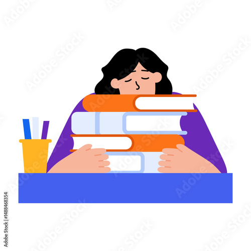 A flat style illustration of a tired character