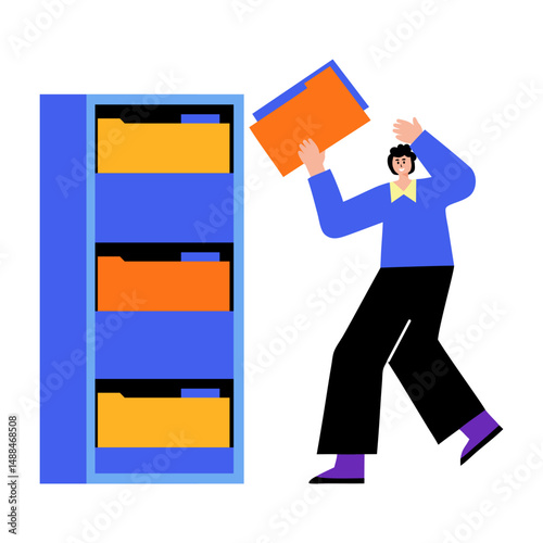 A character searching a lost files, flat style illustration