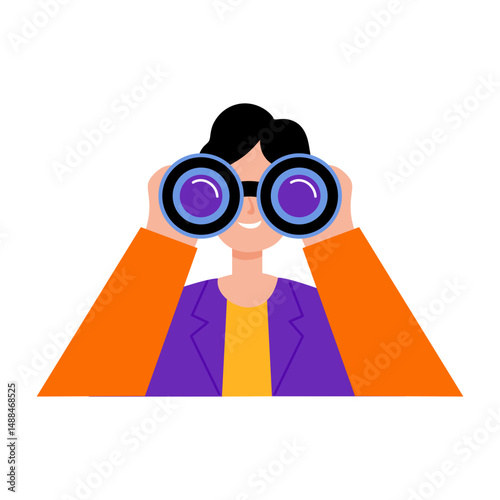 A flat style illustration showing a future finding character