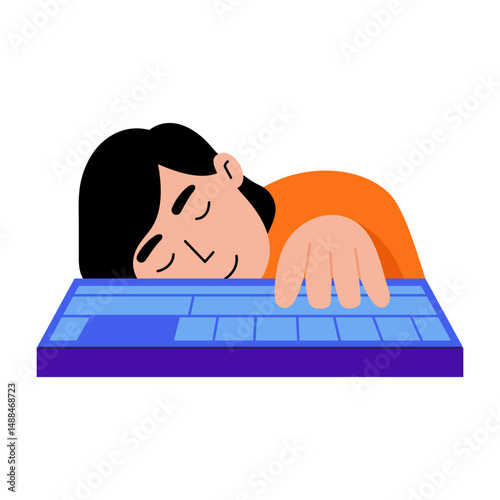 A flat style illustration of a sleepy worker