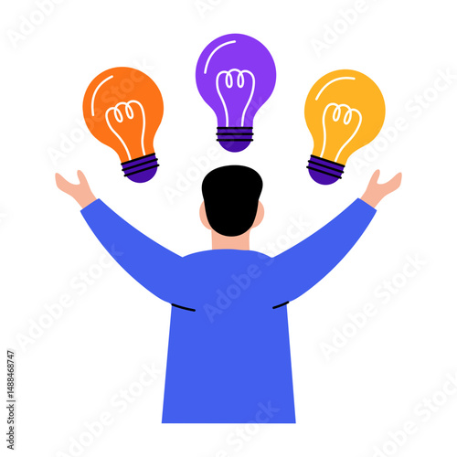 A flat style illustration showing creativity of a character