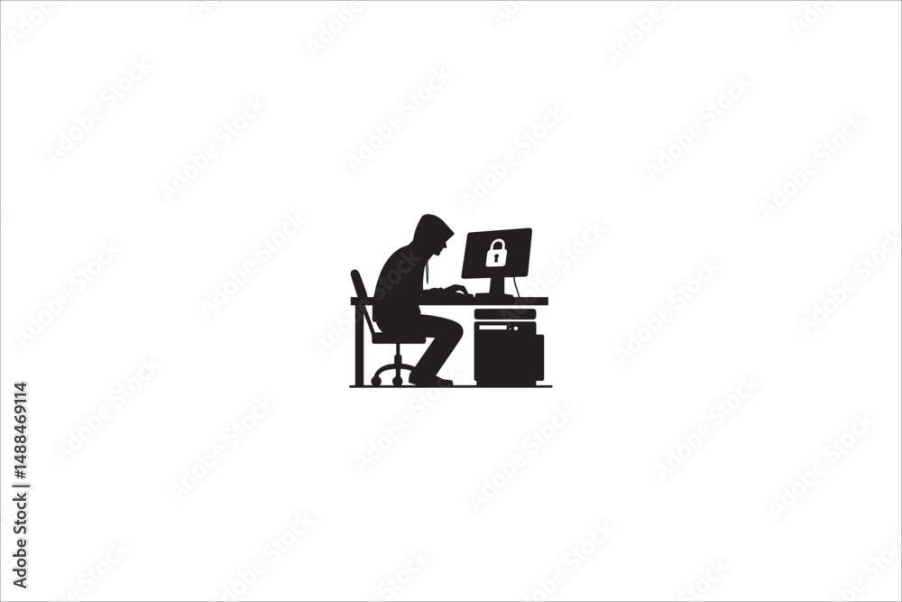 computer hacker silhouette with a simple, understated design set against a white background computer hacker silhouette with a simple, understated design set against a white background
