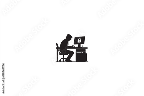 computer hacker silhouette with a simple, understated design set against a white background