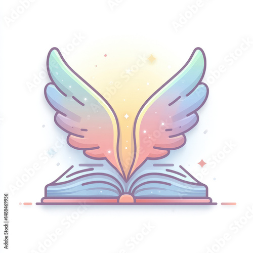 Whimsical Book with Radiant Fairy Wings Illustration