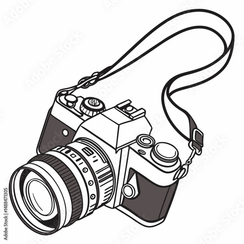 Vintage camera with strap classic photography equipment