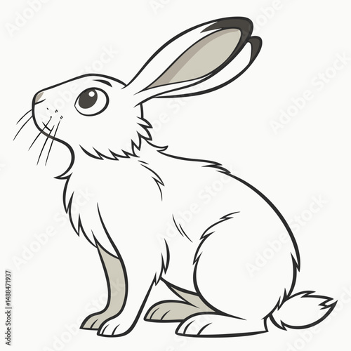 Adorable white arctic hare cartoon illustration