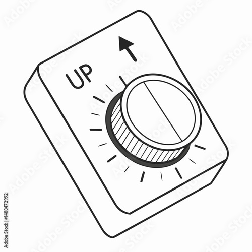 Simple line drawing rotary control knob up arrow