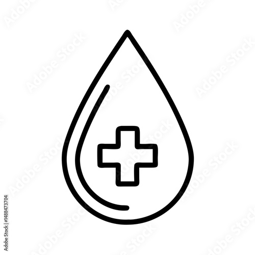 Blood Drop with Cross Icon Representing Blood Donation and Medical Aid