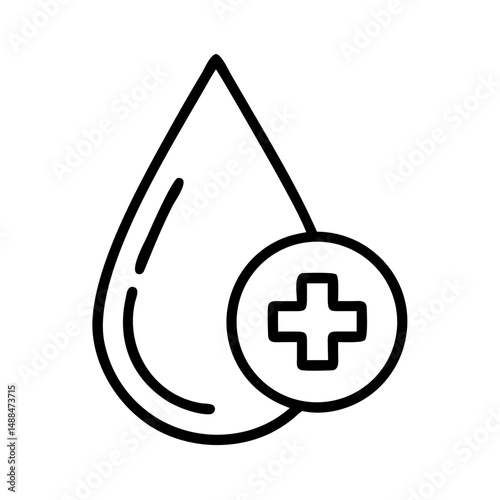 Blood Drop with Cross Icon Representing Blood Donation and Medical Aid
