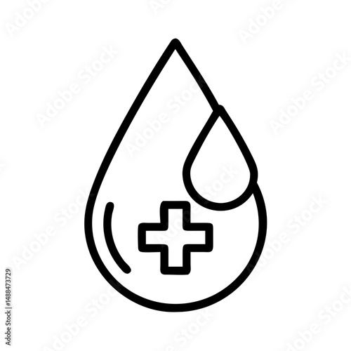 Blood Drop with Cross Icon Representing Blood Donation and Medical Aid