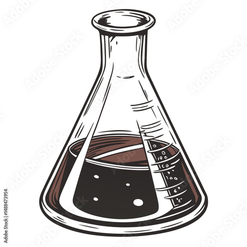 Professional erlenmeyer flask with liquid isolated on white