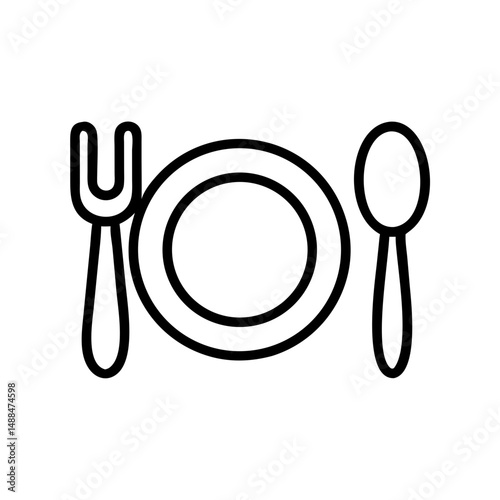 Dining Plate with Fork and Spoon Icon Representing Meal Setting