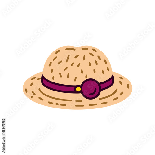 Summer accessories straw hat with purple band design  