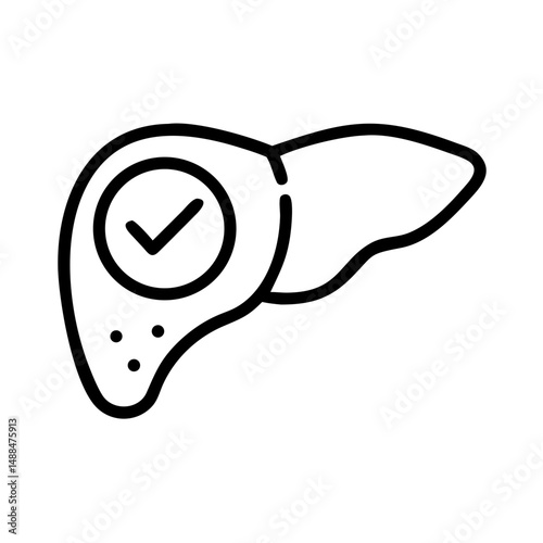 Liver with Check Mark Icon Representing Organ Health and Medical Approval