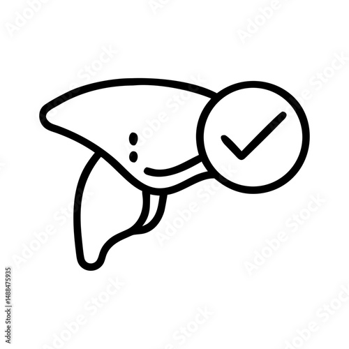 Liver with Check Mark Icon Representing Organ Health and Medical Approval