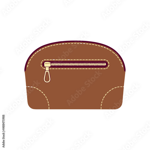 Leather coin purse with zipper in classic brown color for summer accessories  