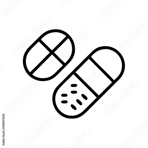 Medicine Pills Icon Representing Pharmaceutical Products and Health Treatment
