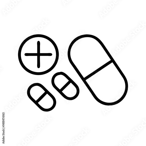 Medicine Pills Icon Representing Pharmaceutical Products and Health Treatment