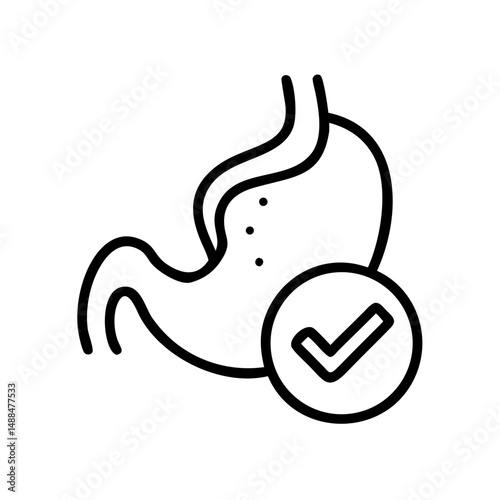 Stomach with Check Mark Icon Representing Digestive Health and Medical Approval