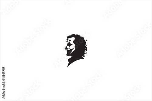 jocker  silhouette with a simple, understated design set against a white background