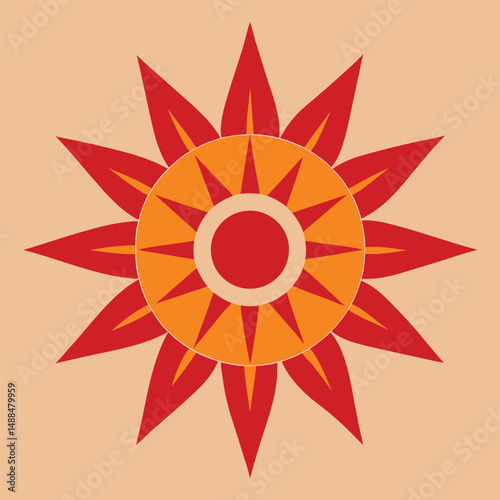 Sunny yellow rays and a floral abstract design illustrate warm sunlight