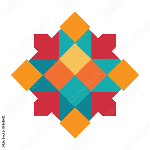 Abstract colorful geometric design featuring a house made of colorful cubes and squares