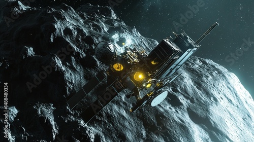 Lunar Rover Exploration Vehicle on a Rocky Moonscape, Detailed Scientific Research and Discovery Mission, Space Exploration.