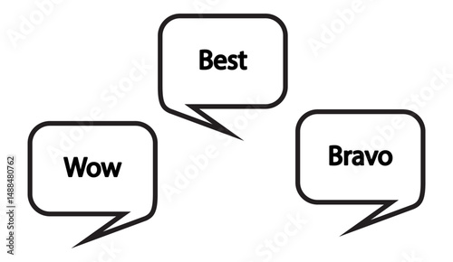 Minimalist Chat Bubbles with Positive Feedback: Wow, Best, Bravo Vector Design for Social Media and Website Graphics, Isolated on White, Clean Communication Style