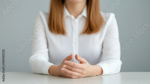 Strong business gesture closeup of woman slapping table during serious talk