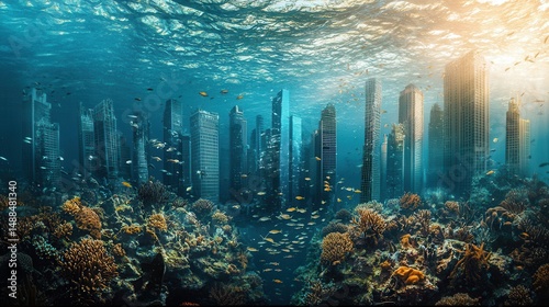 Vibrant Coral Reef Ecosystem with Diverse Fish Species Thriving in Clear Blue Ocean Water, Underwater Scene.