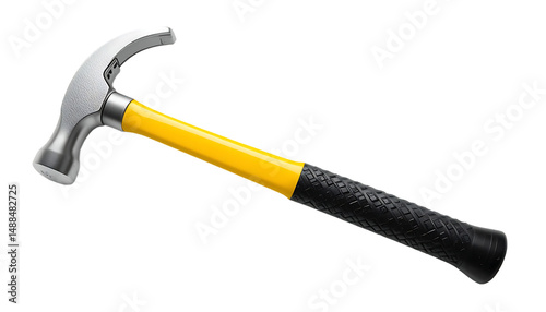 Claw hammer with fiberglass handle, a durable tool for carpentry and home improvement projects.