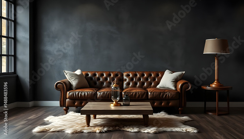 Elegant leather couch in modern living room stylish interior design cozy atmosphere