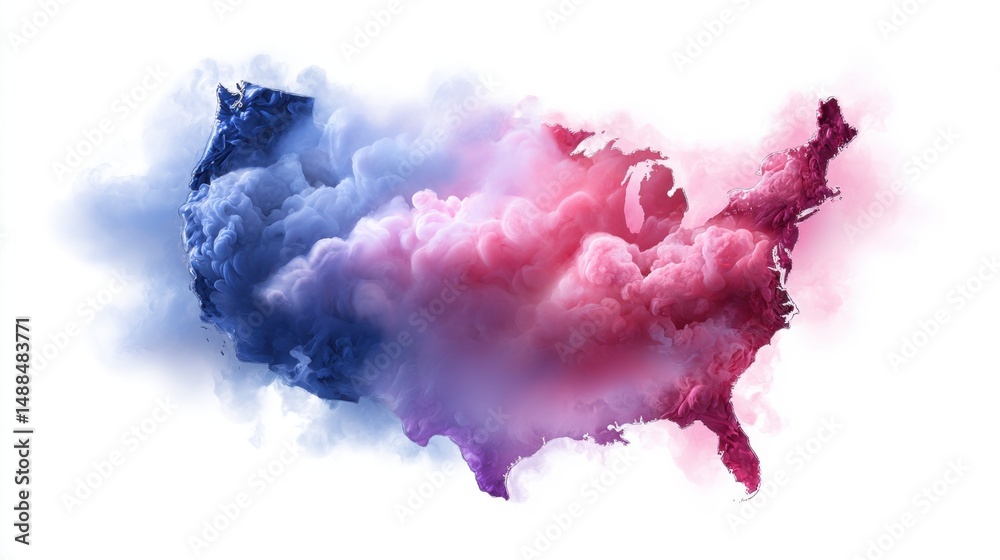 Naklejka premium Abstract United States Map Formed by Colorful Smoke Clouds