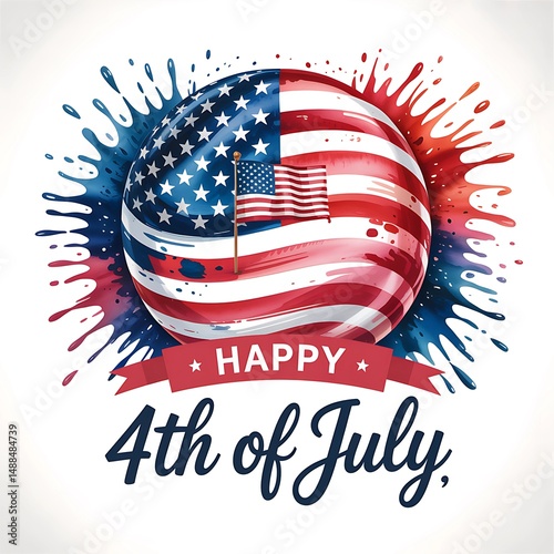 4th of July American Flag Splash Sphere Illustration