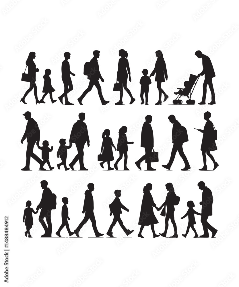 Obraz premium Happy family Illustrations Silhouette set. Silhouettes on isolated background.