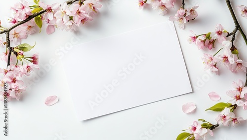Blank card with cherry blossoms, and spring. (1)