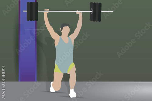 A woman works out, a CrossFit athlete is doing exercise with a barbell, and it's a fitness concept. vector illustration design background 
