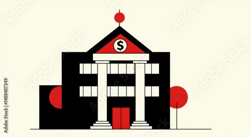 Modern Minimalist Bank Building Illustration