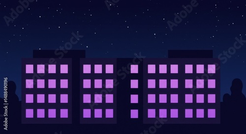 Night Cityscape: Illuminated Apartment Buildings at Night