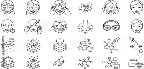 Skin care Editable Icons set. Vector illustration in modern thin line style of beauty related icons: cleansing, moisturizing, skin care, and more.
