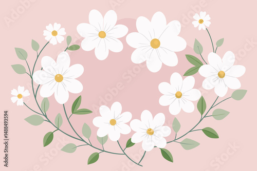 Elegant White Daisies Floral Wreath on Pink Background